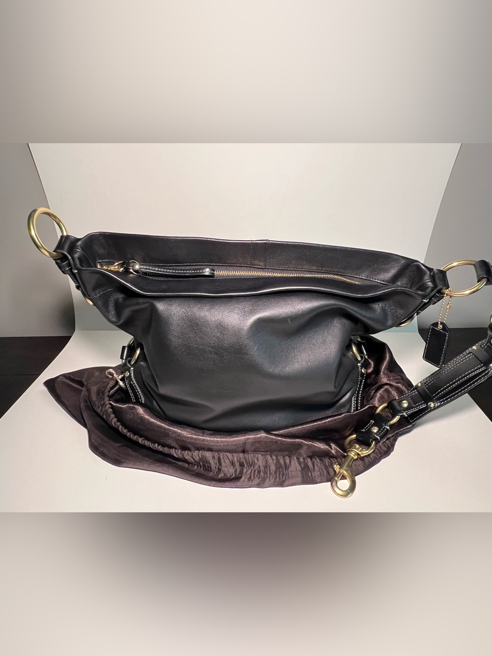 Coach Carly Black Leather Hobo Shoulder Bag Gold Hardware - Picture 5 of 8